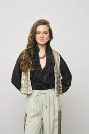 ORF-Nakış ve Boncuk İşlemeli Mint Kısa Yelek