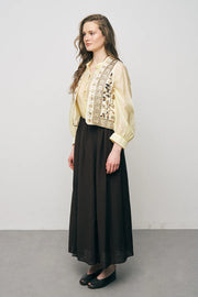 ORF-Nakış ve Boncuk İşlemeli Kahverengi Kısa Yelek Sarı