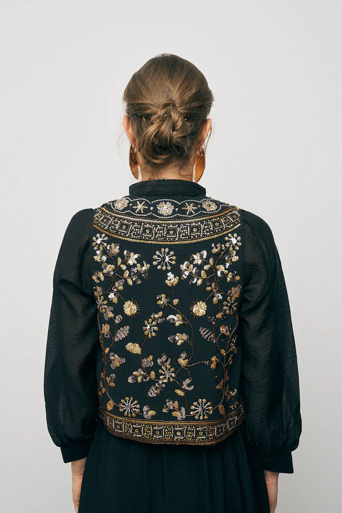 ORF-Nakış ve Boncuk İşlemeli Siyah Kısa Yelek