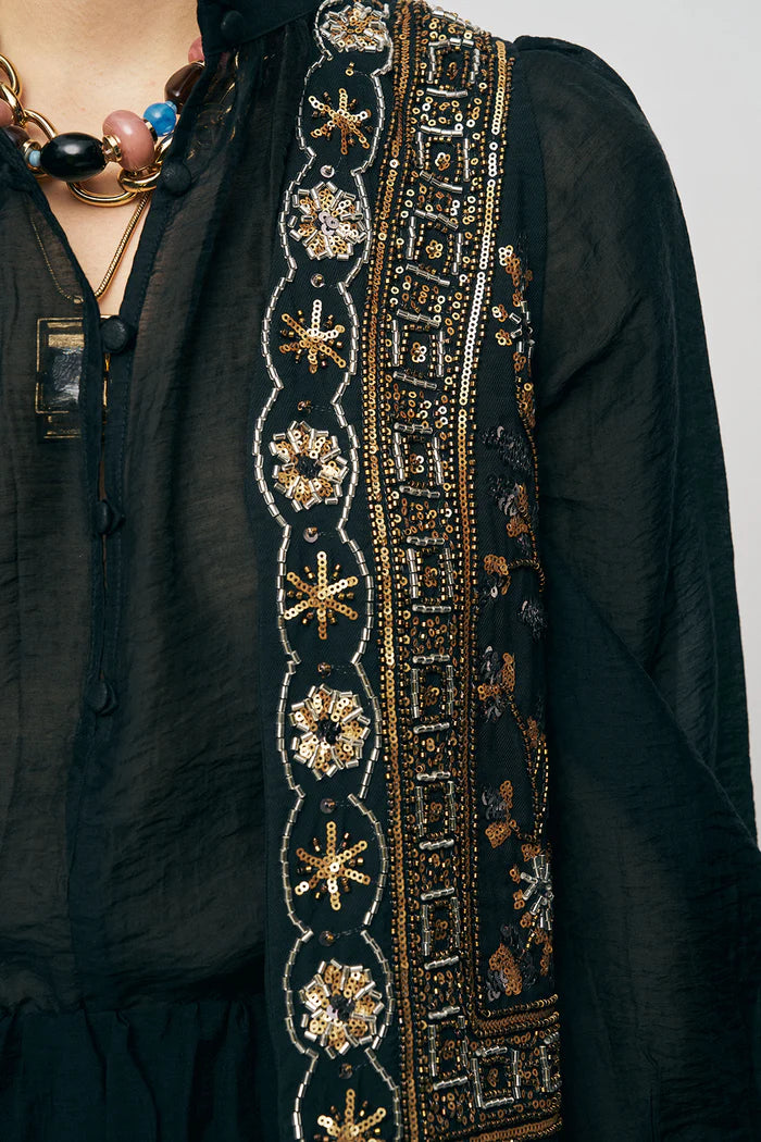 ORF-Nakış ve Boncuk İşlemeli Siyah Kısa Yelek