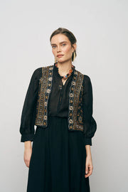 ORF-Nakış ve Boncuk İşlemeli Siyah Kısa Yelek