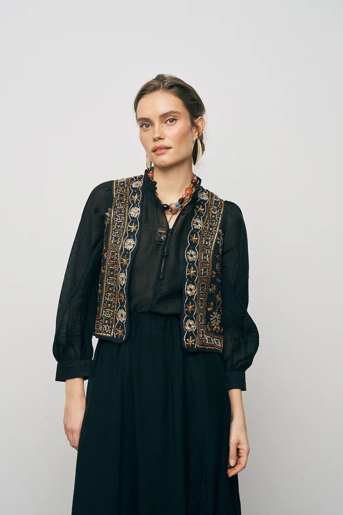 ORF-Nakış ve Boncuk İşlemeli Siyah Kısa Yelek