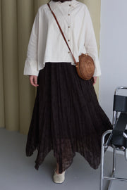 Asimetrik Uçları Dalgalı Kadife Detaylı Etek Kahve