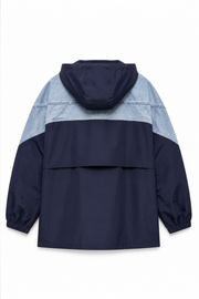 Taş İşlemeli Denim Detaylı Trenç Lacivert