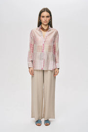 Geometrik Desenli Tencel Karışımlı Uzun Gömlek Rs34820
