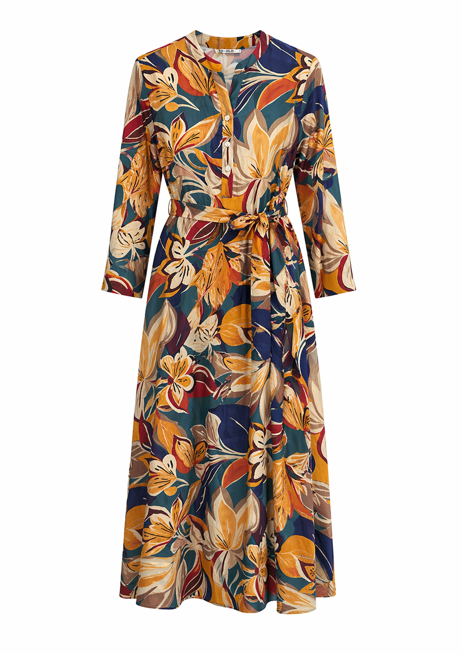 Lilyum Desenli Elbise - Hyl0362