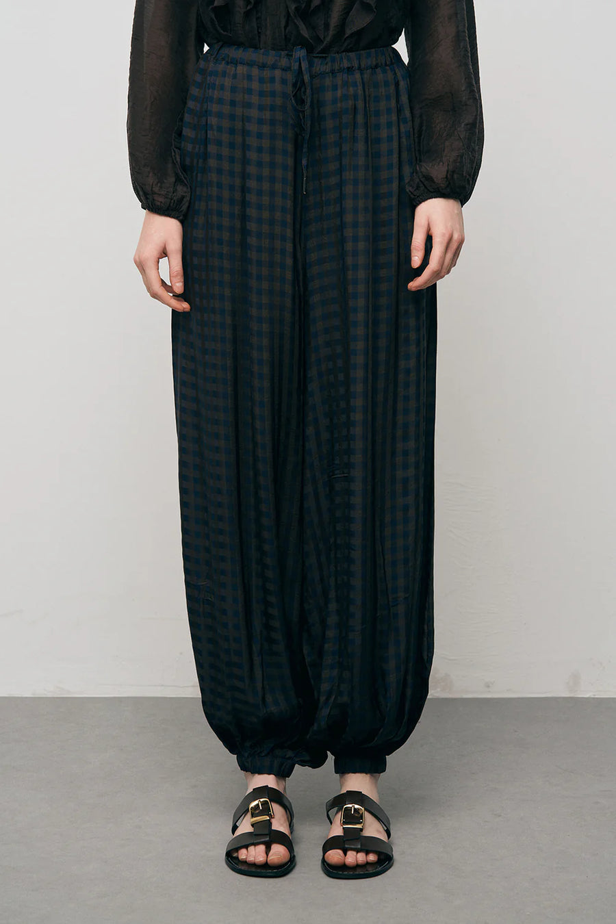 ORF-Beli ve Paçası Lastikli Ekose Desenli Şalvar Pantolon Laci