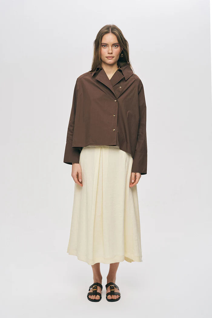 ORF-Kruvaze Görünümlü Modern Kesim Kahve Gömlek