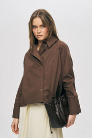 ORF-Kruvaze Görünümlü Modern Kesim Kahve Gömlek