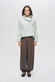 ORF-Kruvaze Görünümlü Modern Kesim Mint Gömlek