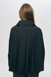 ORF-Kruvaze Görünümlü Modern Kesim Siyah Gömlek