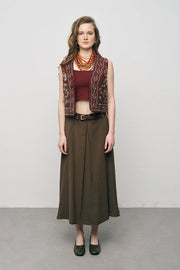 ORF-Boncuk ve Nakışlı Kısa Bordo Yelek