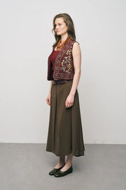 ORF-Boncuk ve Nakışlı Kısa Bordo Yelek