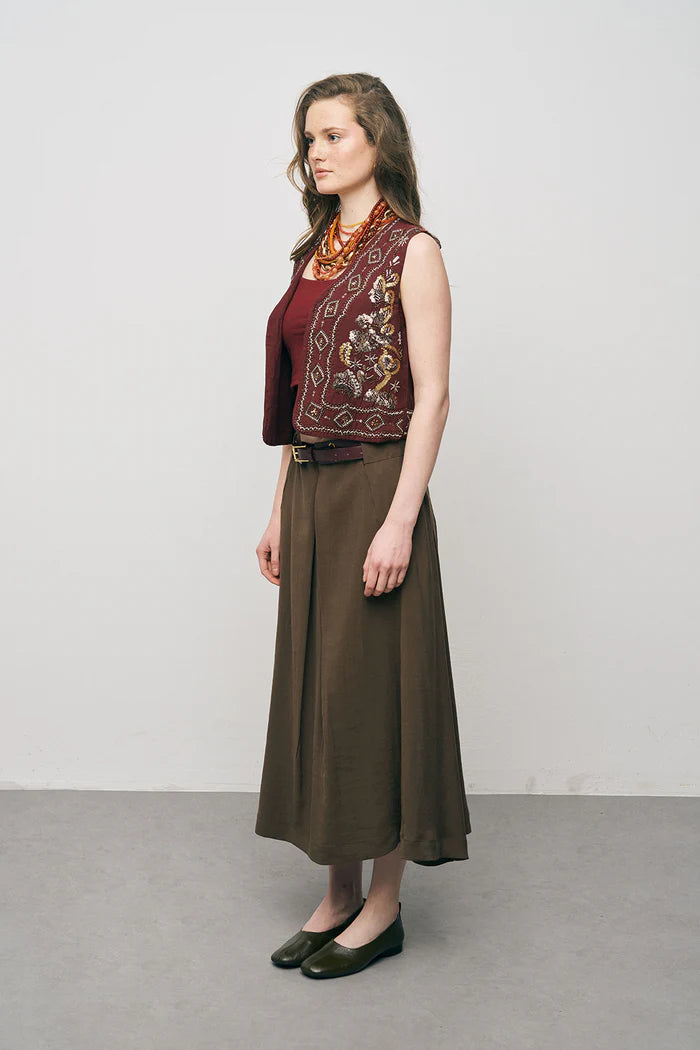 ORF-Boncuk ve Nakışlı Kısa Bordo Yelek