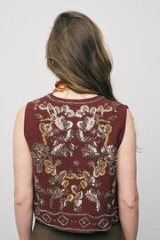 ORF-Boncuk ve Nakışlı Kısa Bordo Yelek