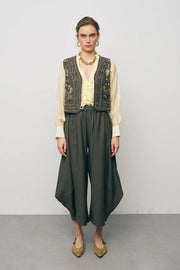 ORF-Boncuk ve Nakışlı Kısa Haki Yelek