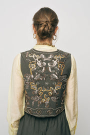 ORF-Boncuk ve Nakışlı Kısa Haki Yelek