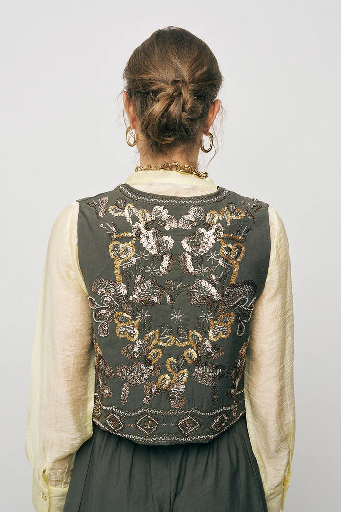 ORF-Boncuk ve Nakışlı Kısa Haki Yelek