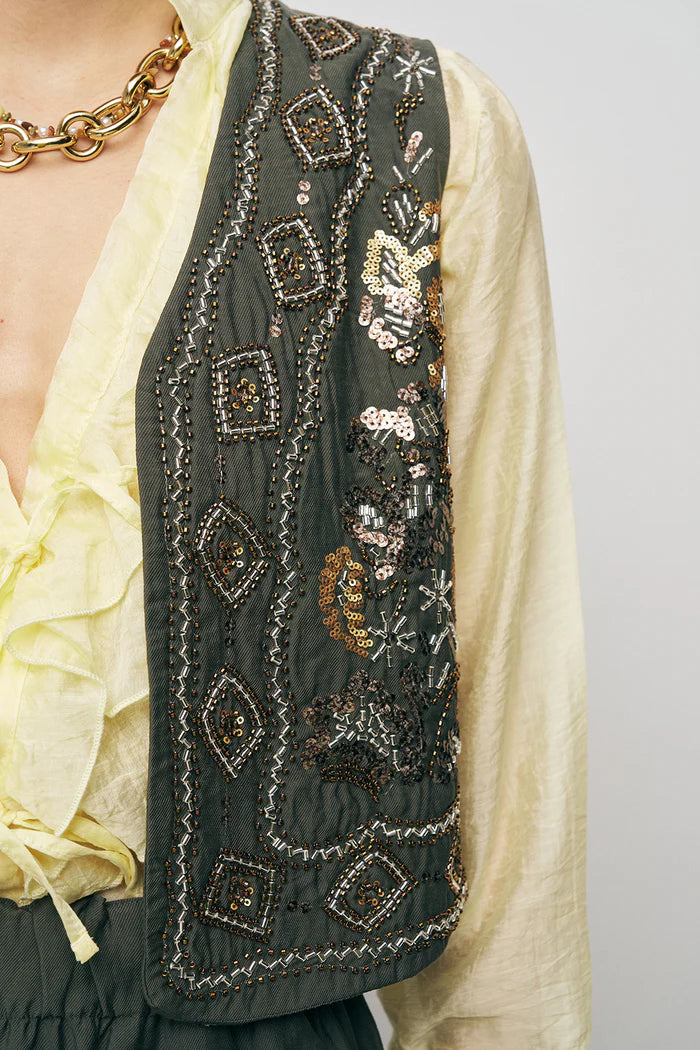 ORF-Boncuk ve Nakışlı Kısa Haki Yelek