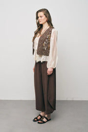 ORF-Boncuk ve Nakışlı Kısa Kahve Yelek