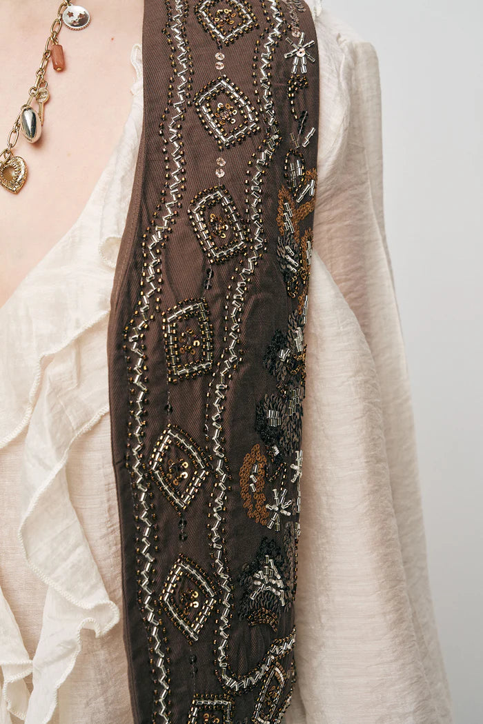 ORF-Boncuk ve Nakışlı Kısa Kahve Yelek