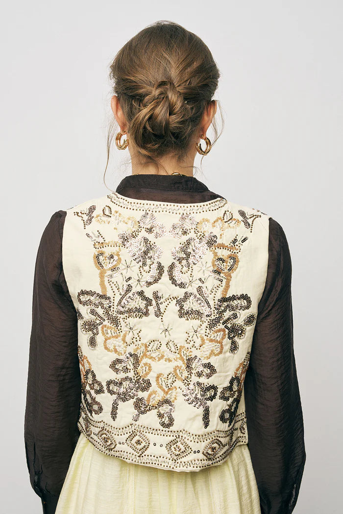 ORF-Boncuk ve Nakışlı Kısa Sarı Yelek