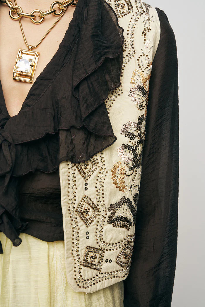 ORF-Boncuk ve Nakışlı Kısa Sarı Yelek