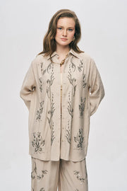 Oversize Nakışlı Tensel Gömlek-RS34535