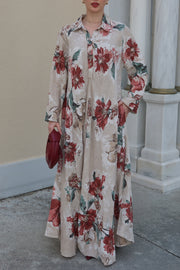 Flora Linen Krem Uzun Elbise