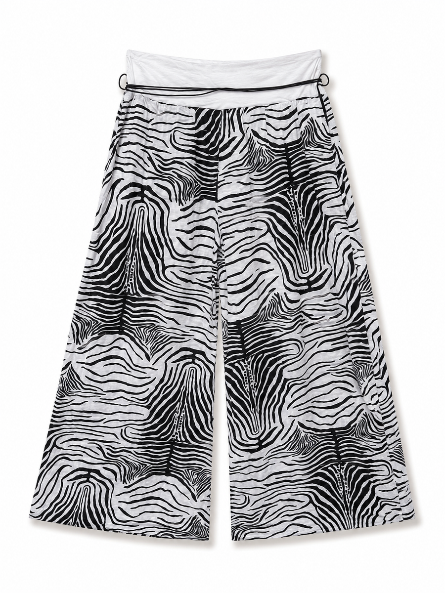 Zebra Esintili Bol Paça Pantolon Beyaz-RS265871