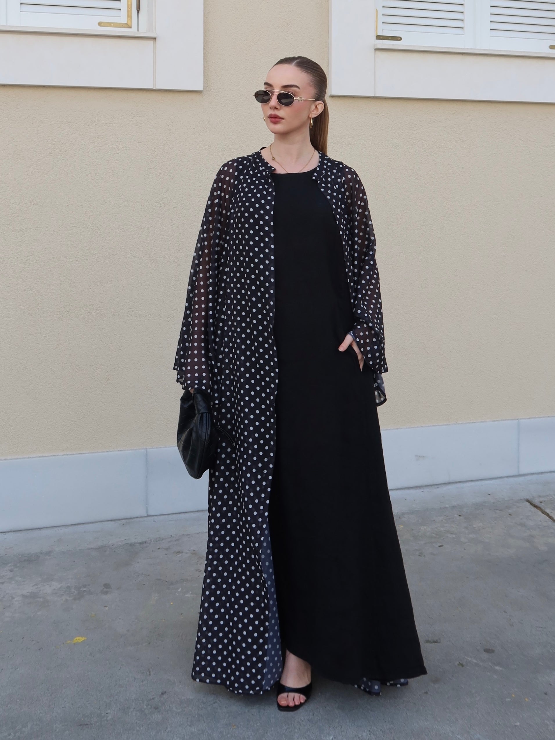 Bohem Paisley Uzun Kimono Siyah Puantiye