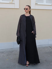 Bohem Paisley Uzun Kimono Siyah Puantiye