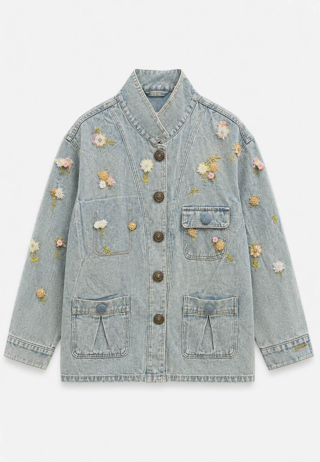 Çiçek İşleme Denim Ceket