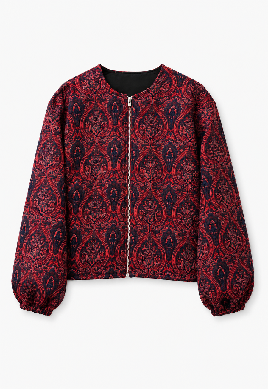 Bordo Şal Desenli Ceket-RS4062