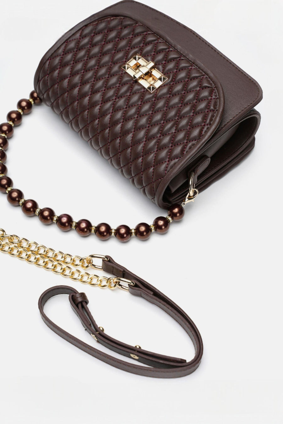 Wanda İnci Taneli Saplı Kapitone Kadın Çantası Siyah