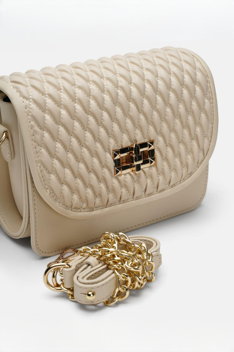 Wanda İnci Taneli Saplı Kapitone Kadın Çantası Krem