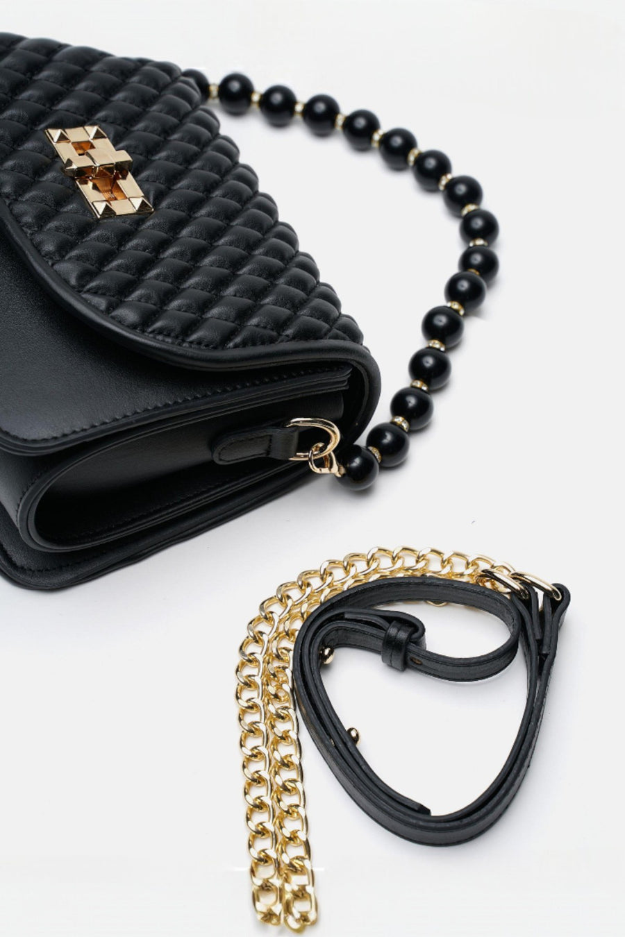 Wanda İnci Taneli Saplı Kapitone Kadın Çantası Siyah