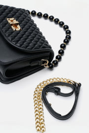 Wanda İnci Taneli Saplı Kapitone Kadın Çantası Kahve