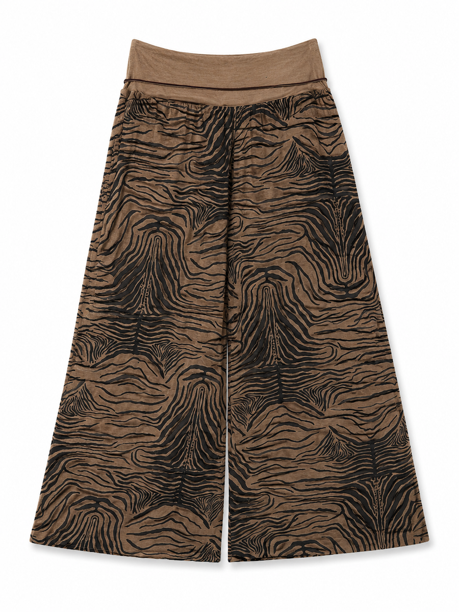 Zebra Esintili Bol Paça Pantolon Kahve-RS265871