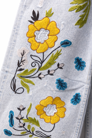 Kadın Ice 11s6-99 Palazzo Fit Özel Sarı Mavi Çiçek Desen Nakışlı Tasarım Denim Jean