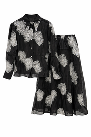 Şifon Taş İşlemeli Gömlek ve Etek Takımı – Siyah