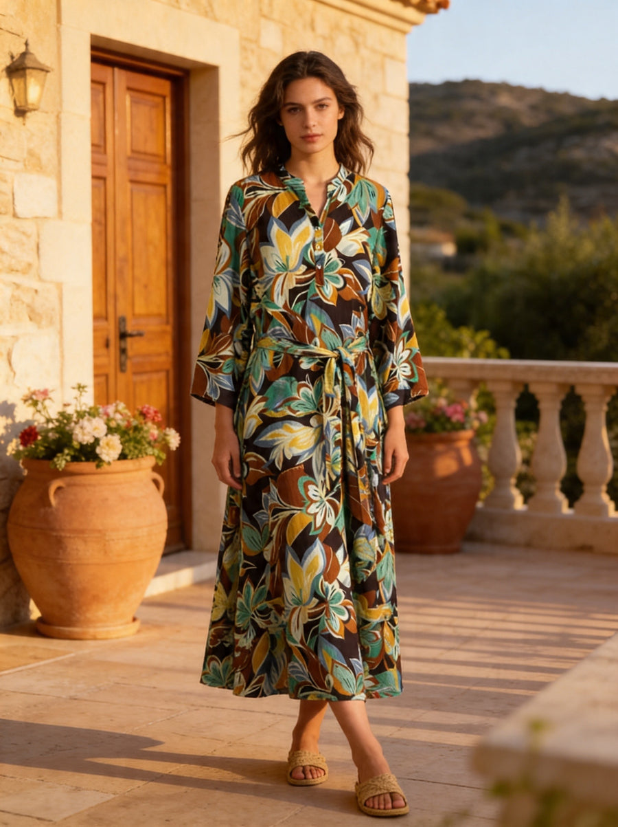Lilyum Desenli Elbise - Hyl0362