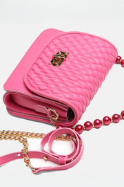 Wanda İnci Taneli Saplı Kapitone Kadın Çantası Fuşya