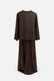 Ceketli Ham Keten İkili Takım-Kahve