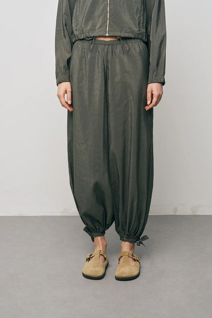 ORF-Bağlama Detaylı Lastikli Paça Haki Pantolon