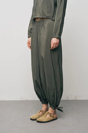 ORF-Bağlama Detaylı Lastikli Paça Haki Pantolon