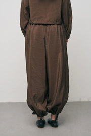 ORF-Bağlama Detaylı Lastikli Paça Kahverengi Pantolon