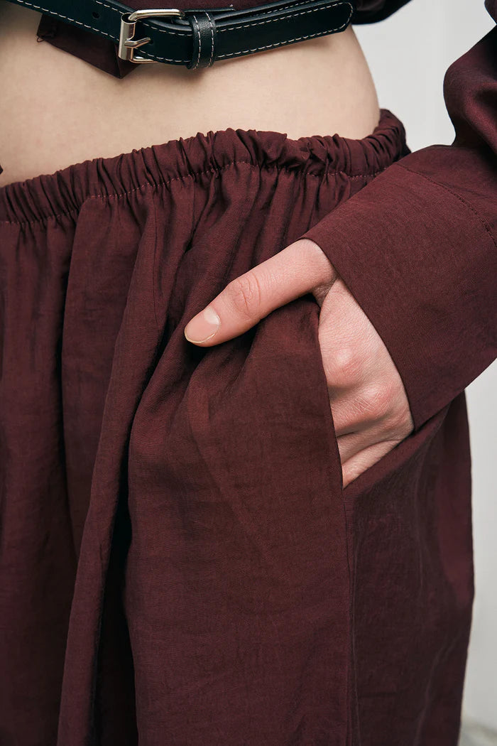 ORF- Rahat Kesim Paçası Büzgülü Bordo Jogger Pantolon