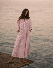 Lilyum Desenli Elbise Pembe- HYL0362