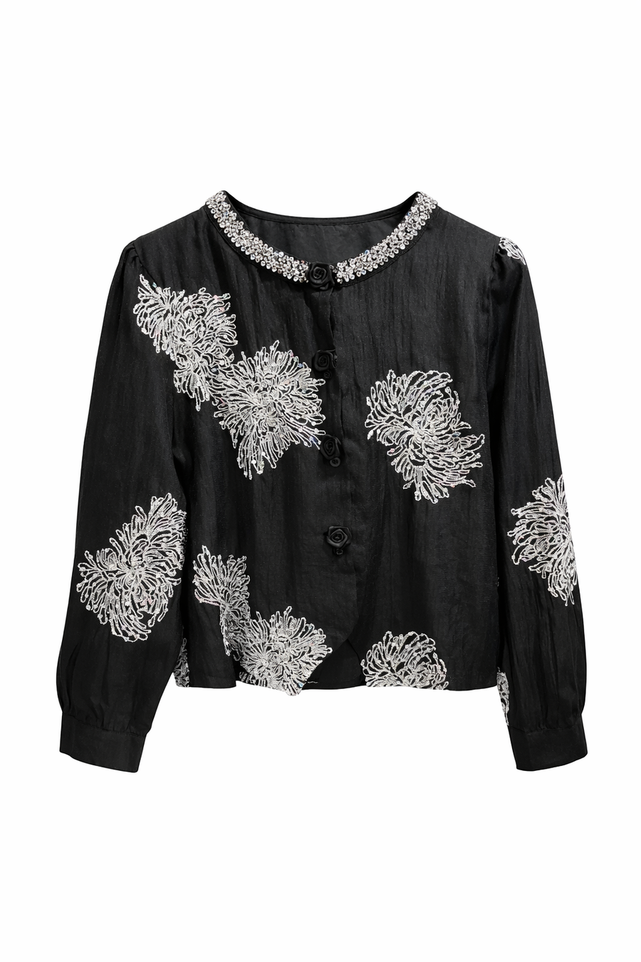 Taş İşlemeli Şifon Gömlek Etek Takım – Siyah